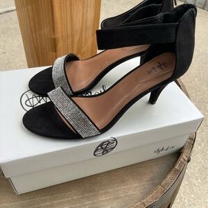 Style & Co. Black and Silver Heels with Rhinestone Embellishments